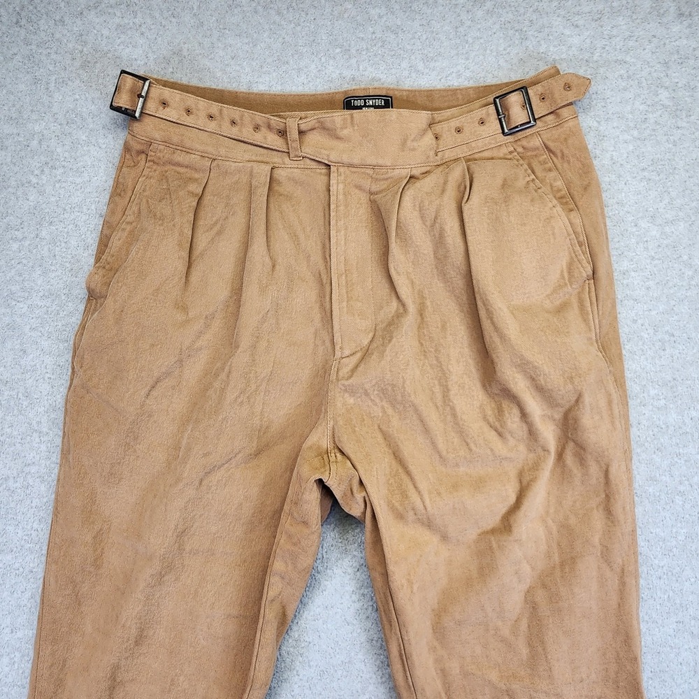 Todd Snyder Gurkha Trouser Pants Men 33x27 Brown Pleated Side Tab Brushed Cotton - Picture 2 of 11